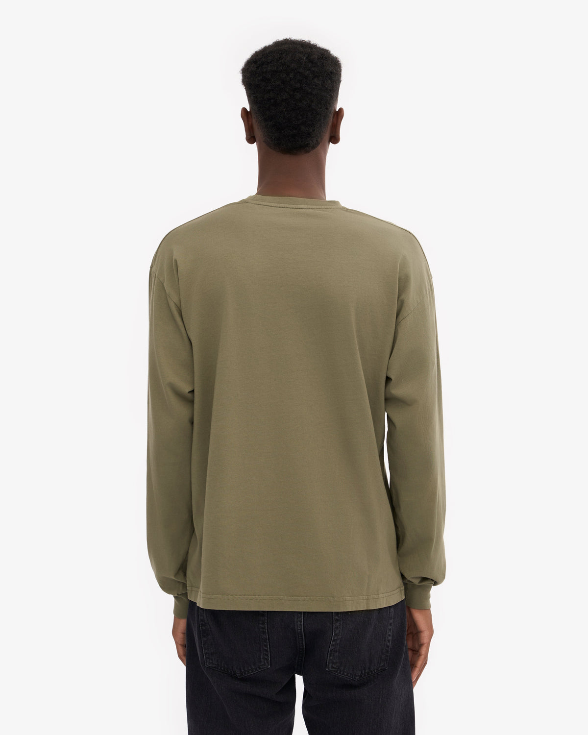 Men's Organic Cotton Oversized Long Sleeve T-Shirt in Dusty Olive – view 4