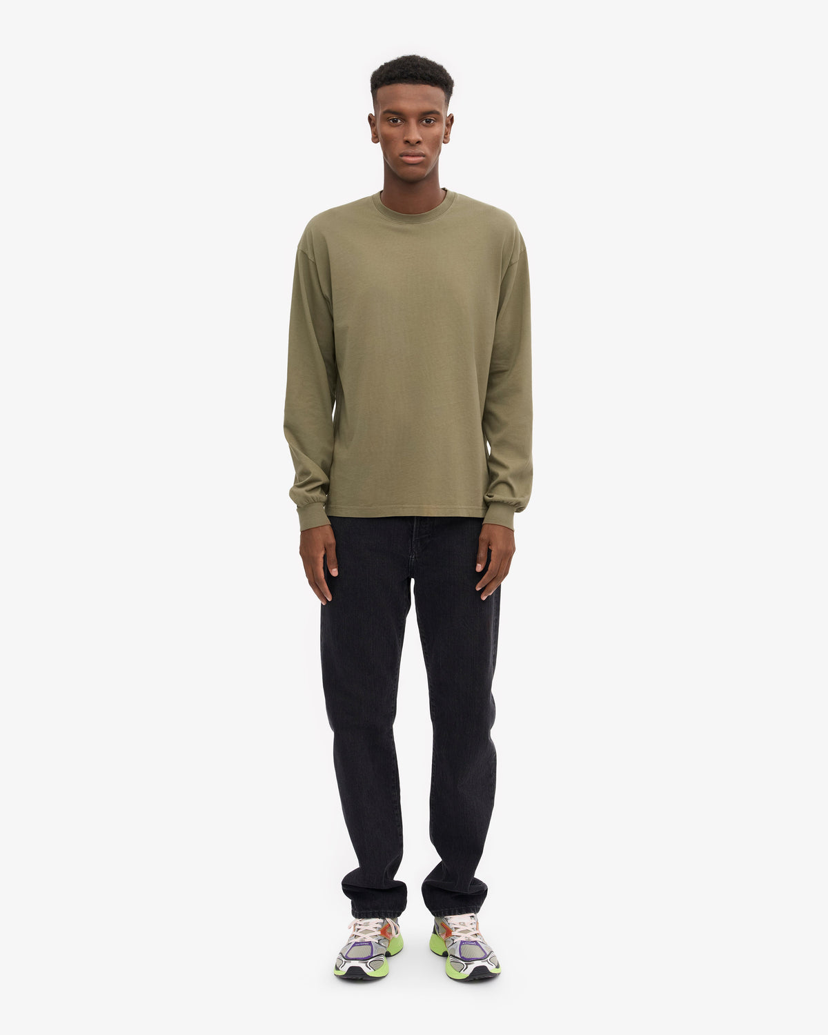 Men's Organic Cotton Oversized Long Sleeve T-Shirt in Dusty Olive – view 5