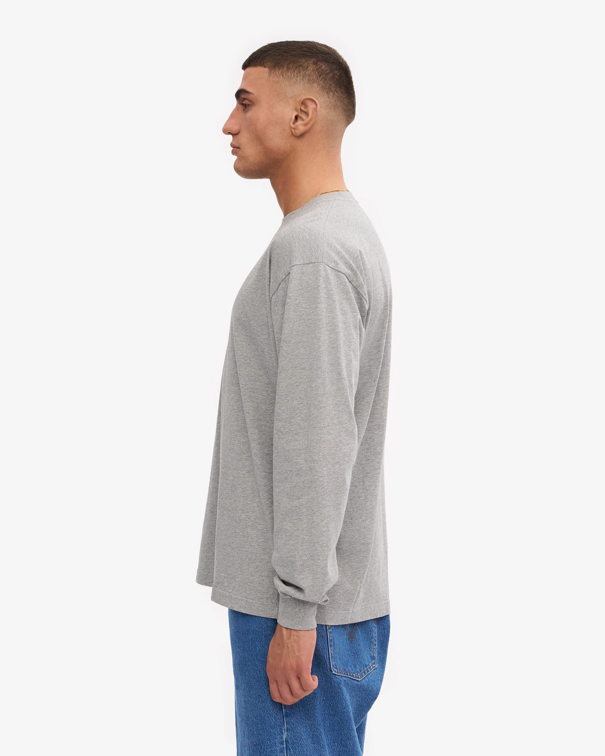 Men's Organic Cotton Oversized Long Sleeve T-Shirt in Heather Grey – view 3