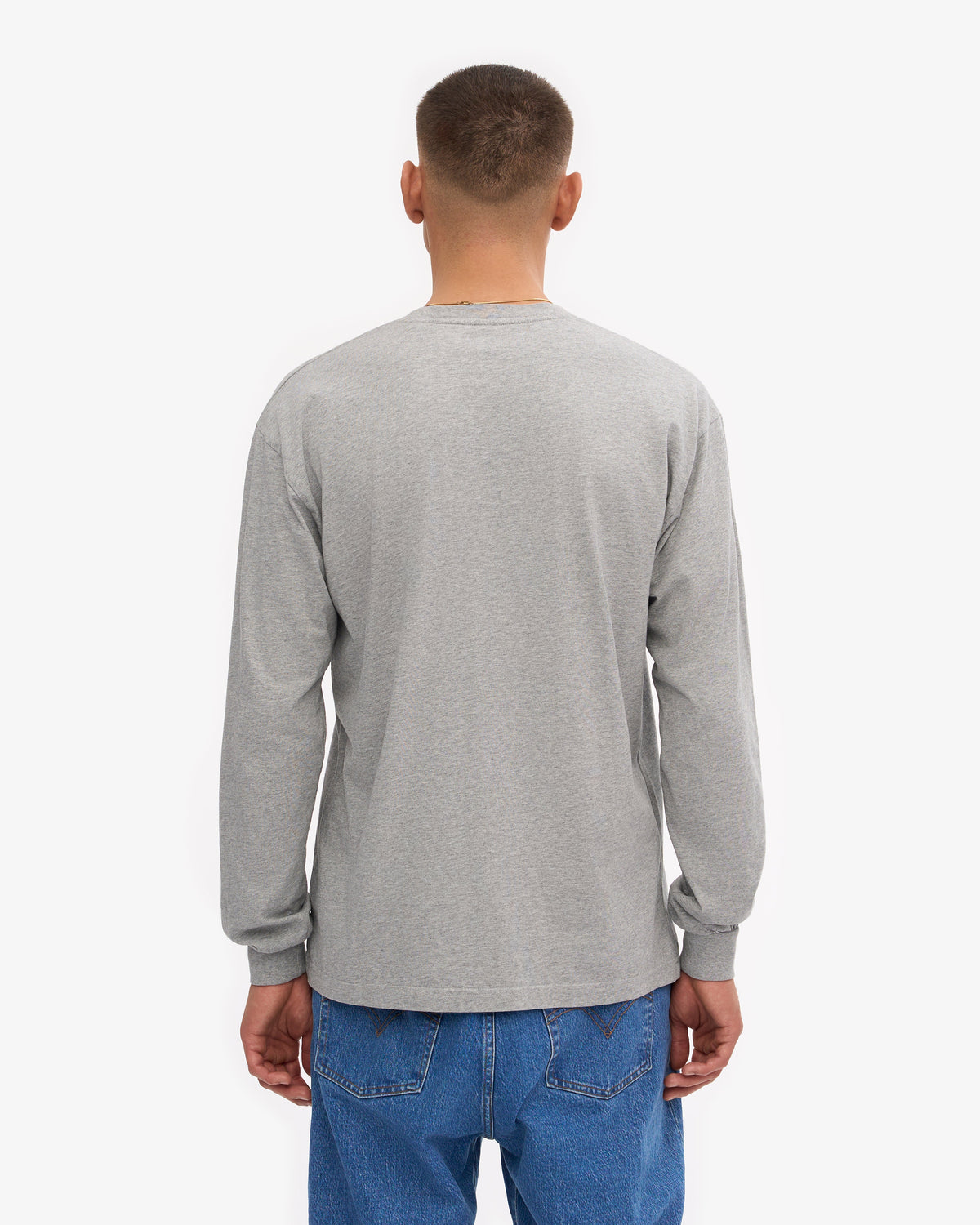 Men's Organic Cotton Oversized Long Sleeve T-Shirt in Heather Grey – view 4