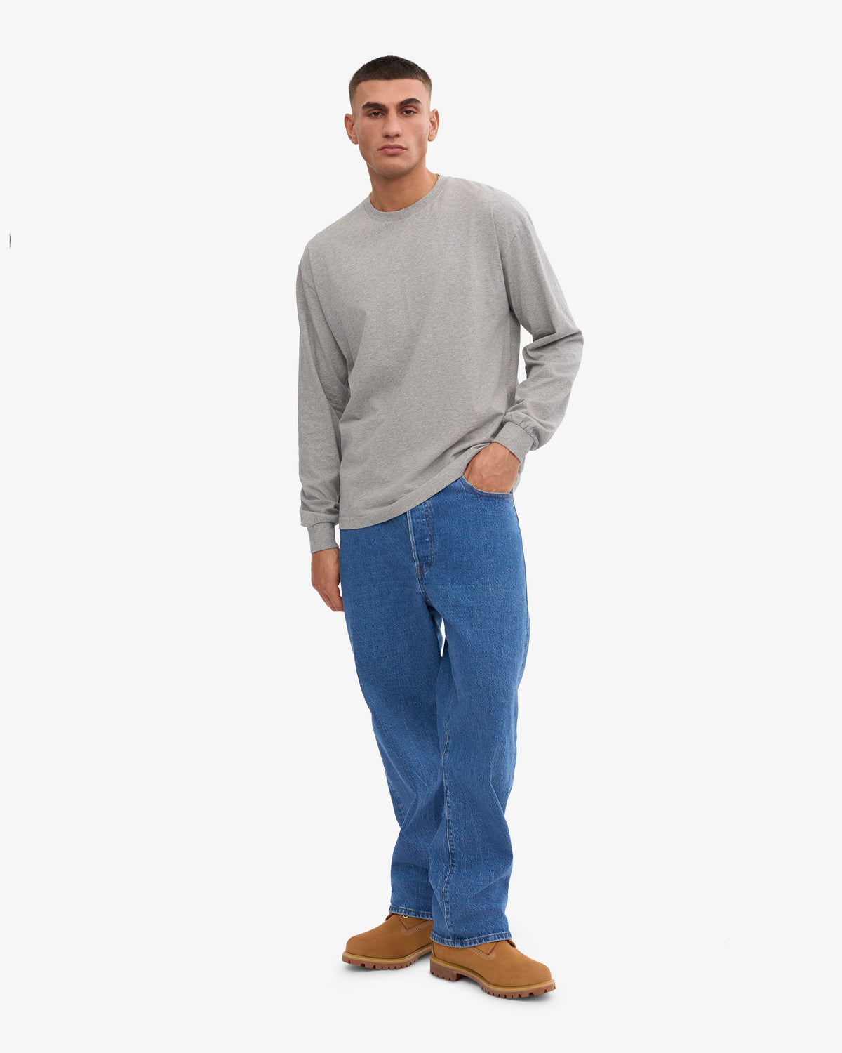 Men's Organic Cotton Oversized Long Sleeve T-Shirt in Heather Grey – view 5