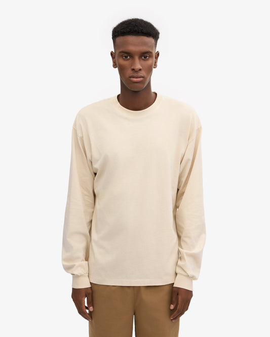 Men's Organic Cotton Oversized Long Sleeve T-Shirt – Garment Dyed, Dropped Shoulders, Boxy Cut | Ivory White