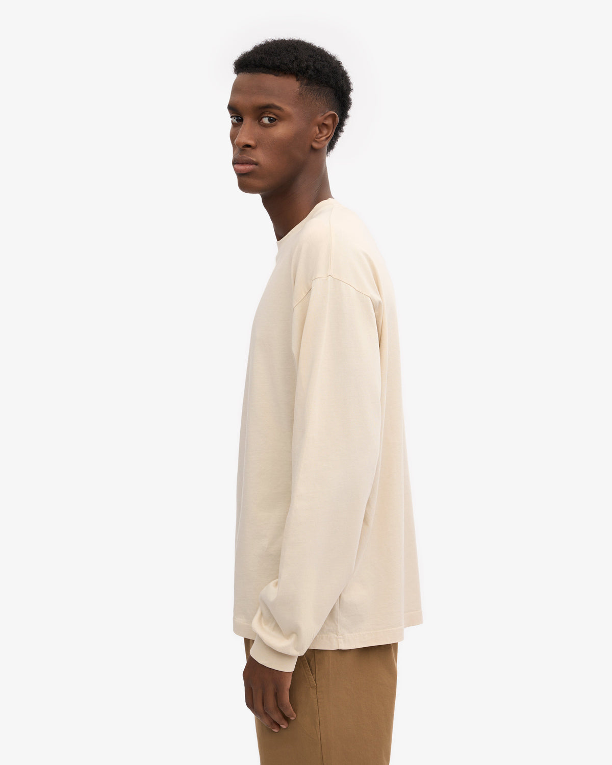Men's Organic Cotton Oversized Long Sleeve T-Shirt in Ivory White – view 3