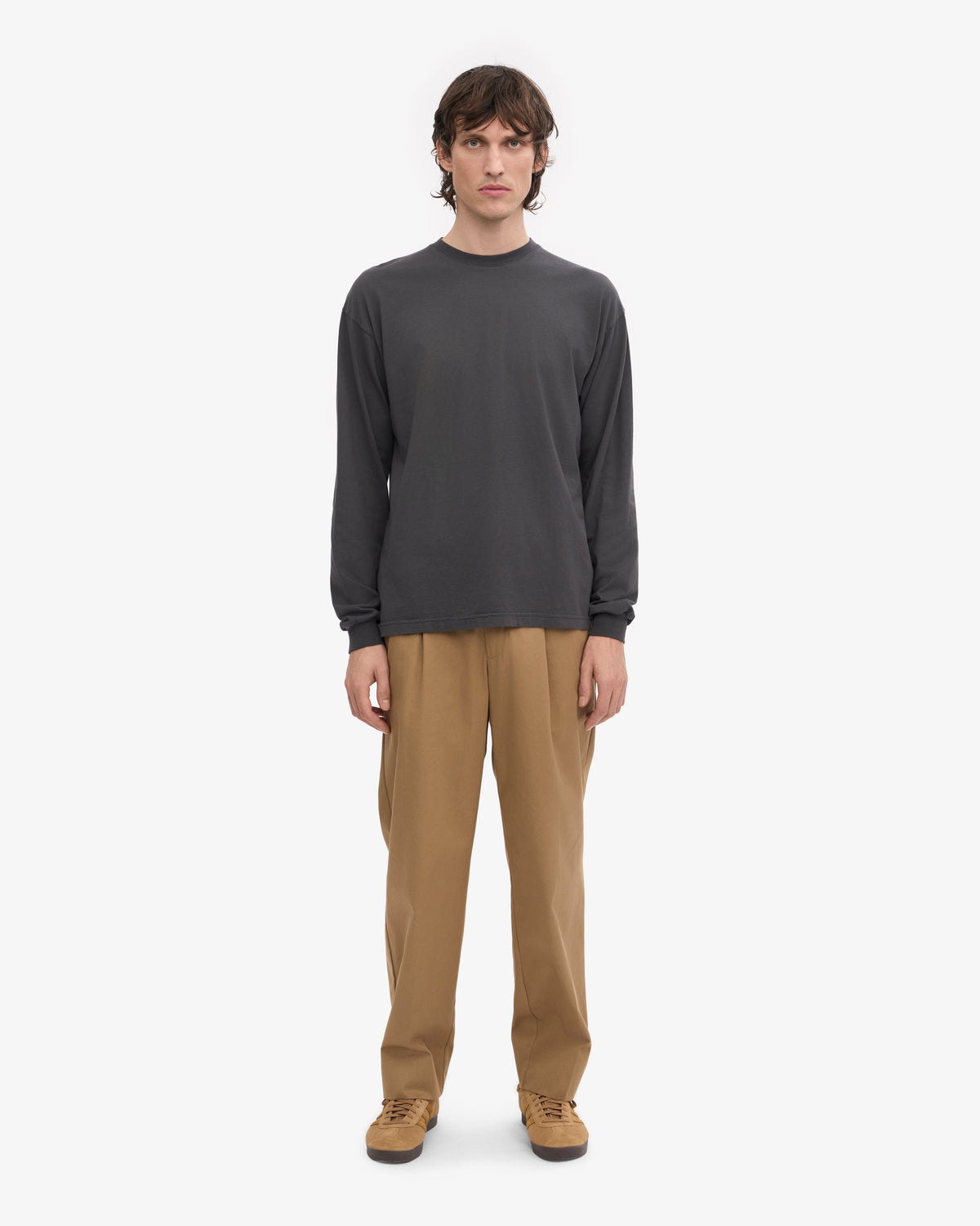 Men's Organic Cotton Oversized Long Sleeve T-Shirt in Lava Grey – view 5