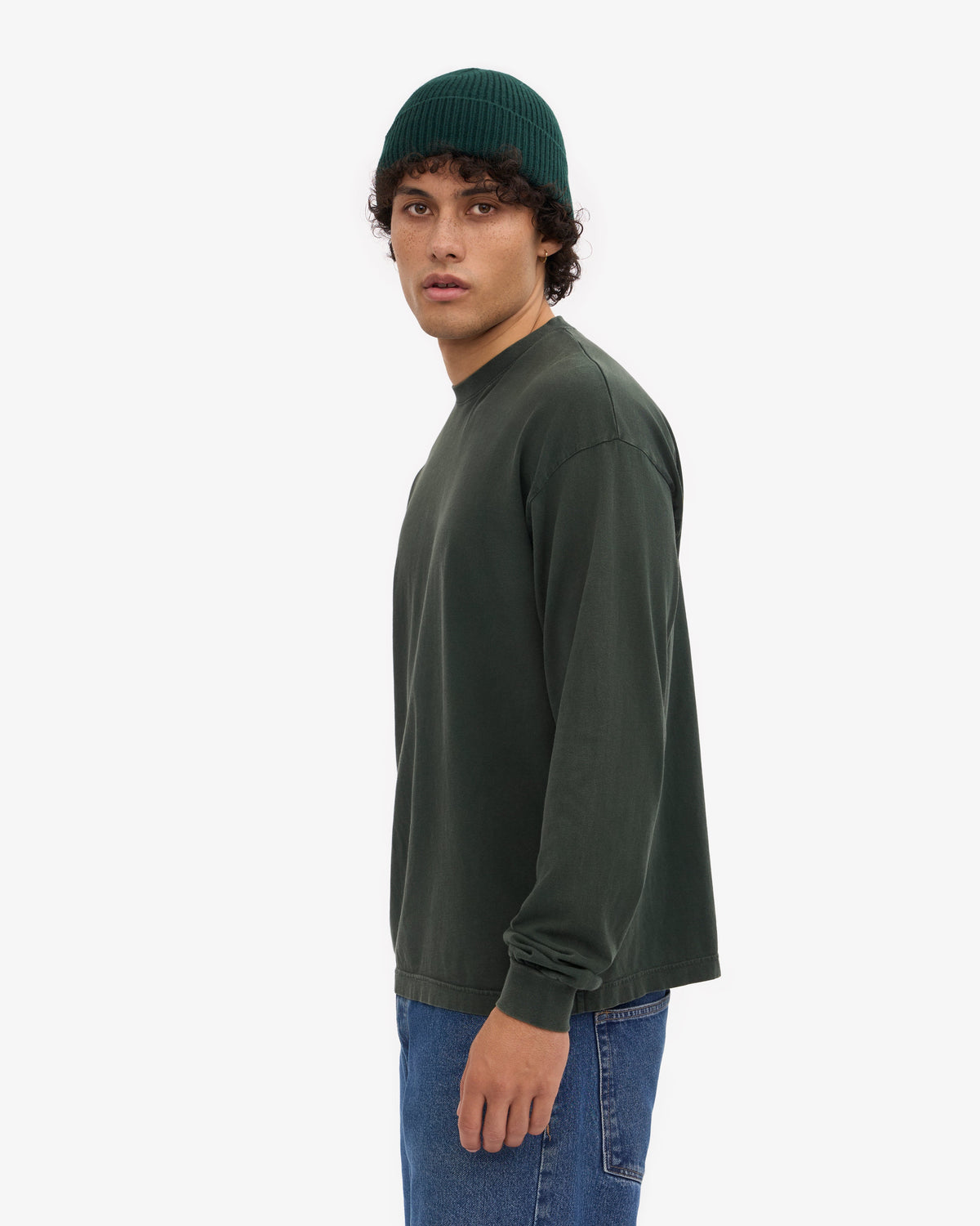 Men's Organic Cotton Oversized Long Sleeve T-Shirt in Midnight Forest – view 3