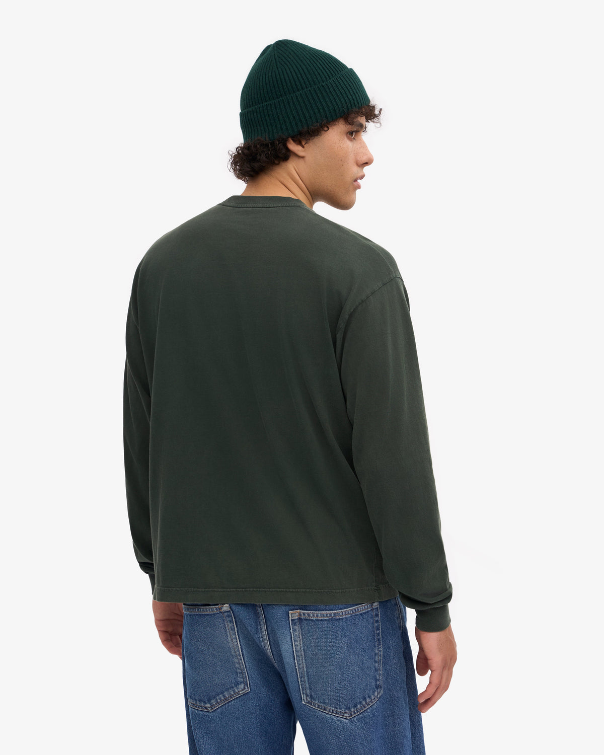 Men's Organic Cotton Oversized Long Sleeve T-Shirt in Midnight Forest – view 4