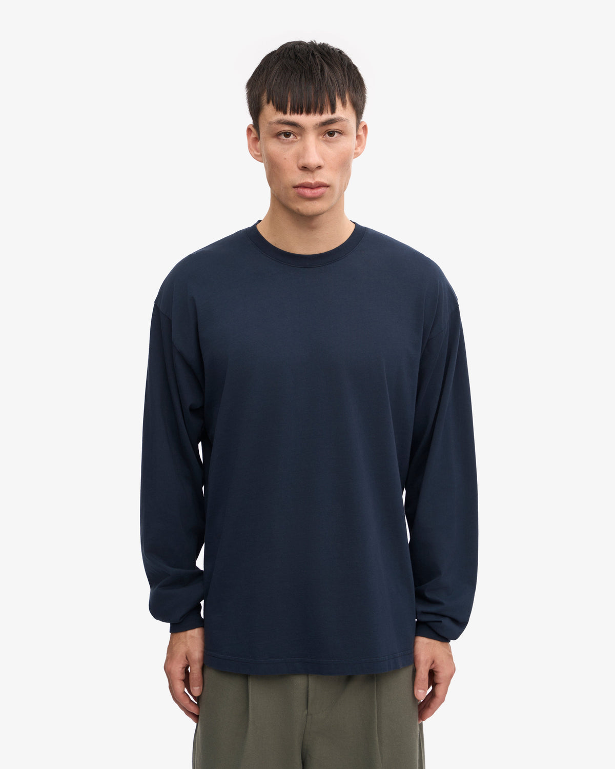 Men's Organic Cotton Oversized Long Sleeve T-Shirt in Navy Blue – view 2