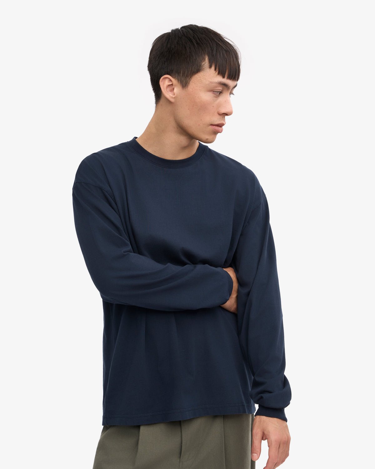 Men's Organic Cotton Oversized Long Sleeve T-Shirt in Navy Blue – view 6