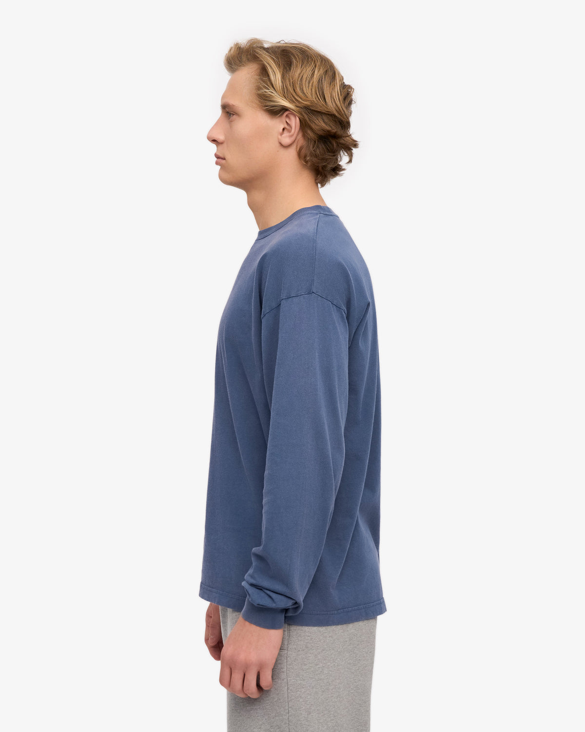 Men's Organic Cotton Oversized Long Sleeve T-Shirt in Neptune Blue – view 3