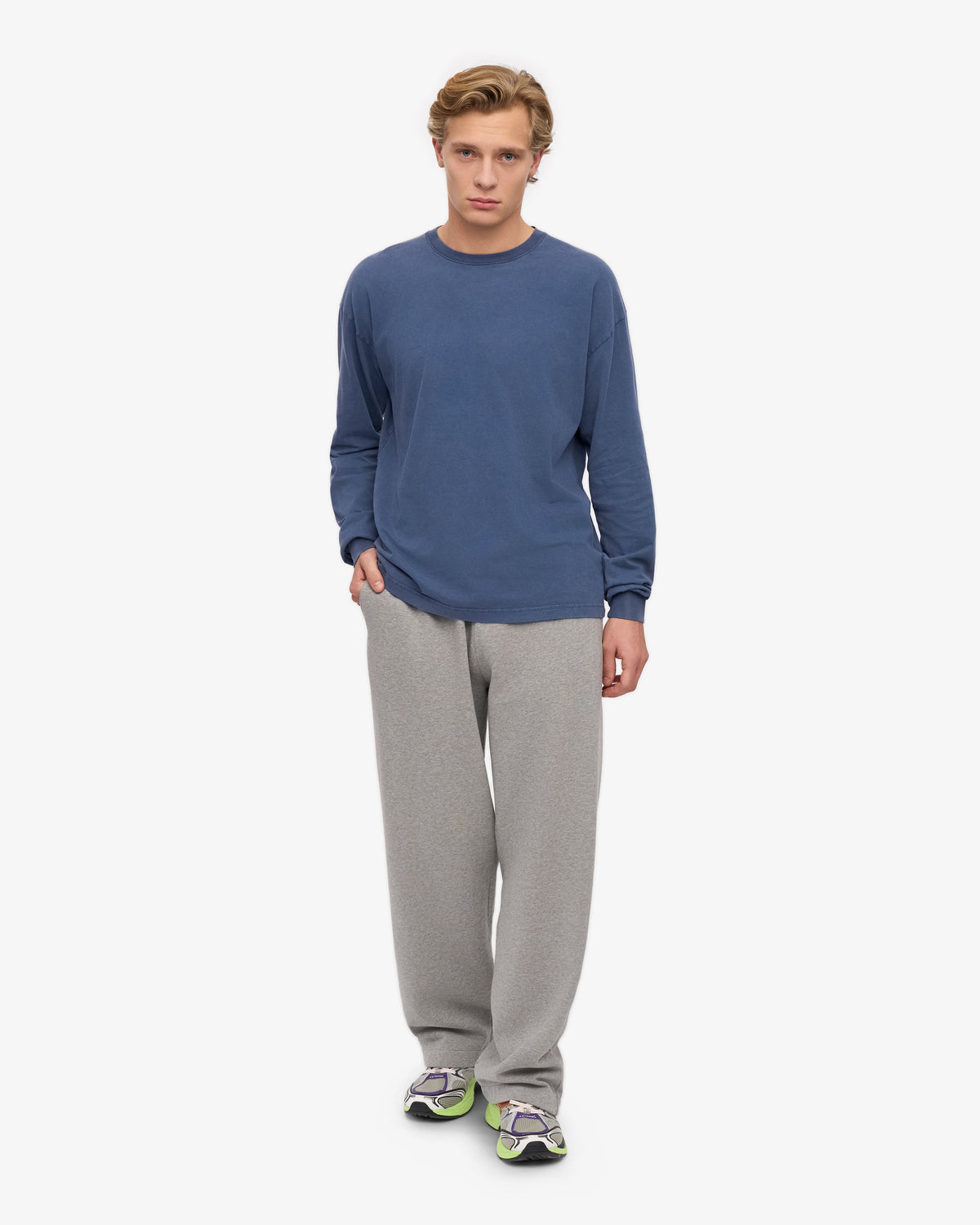 Men's Organic Cotton Oversized Long Sleeve T-Shirt in Neptune Blue – view 5
