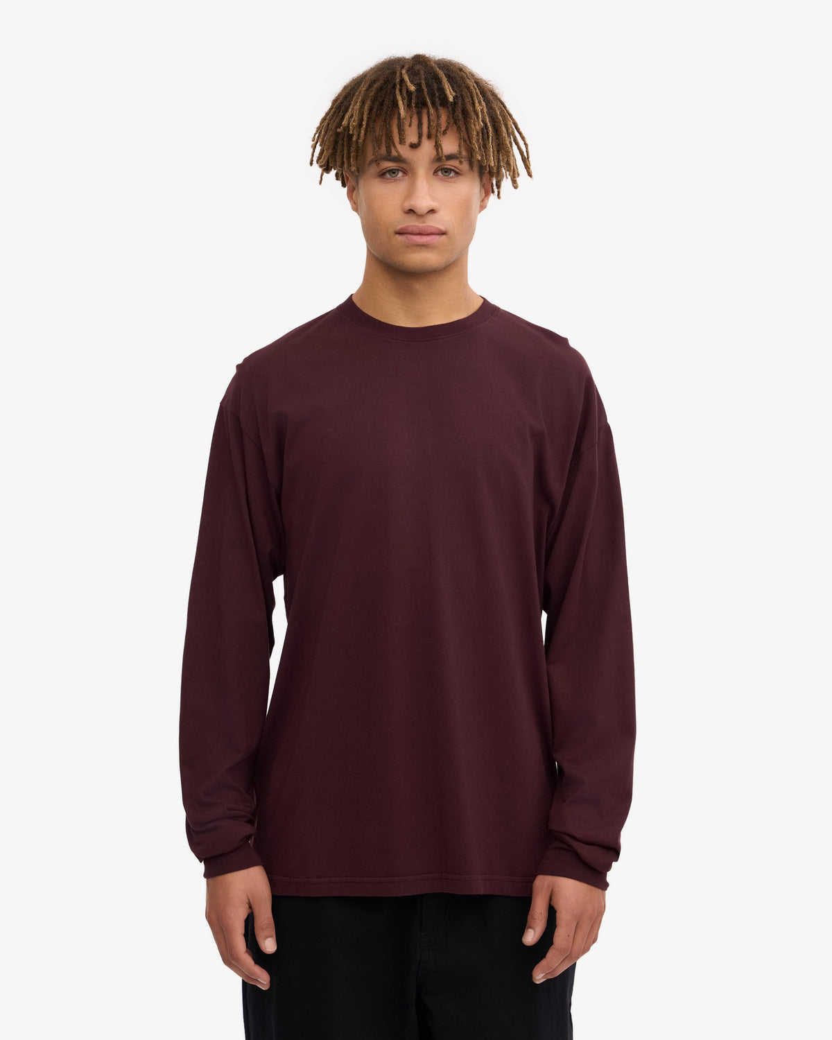 Men's Organic Cotton Oversized Long Sleeve T-Shirt in Oxblood Red – view 2