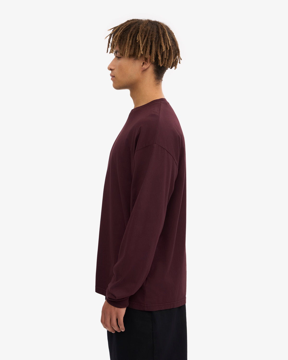 Men's Organic Cotton Oversized Long Sleeve T-Shirt in Oxblood Red – view 3