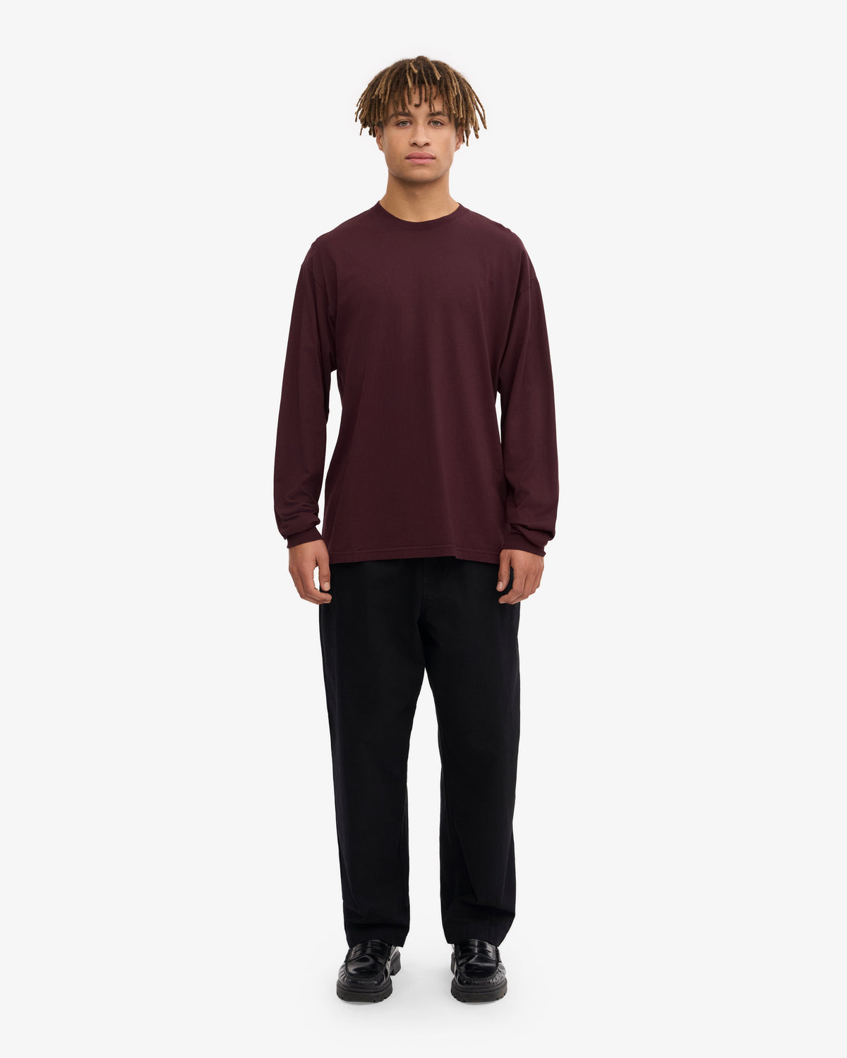 Men's Organic Cotton Oversized Long Sleeve T-Shirt in Oxblood Red – view 5