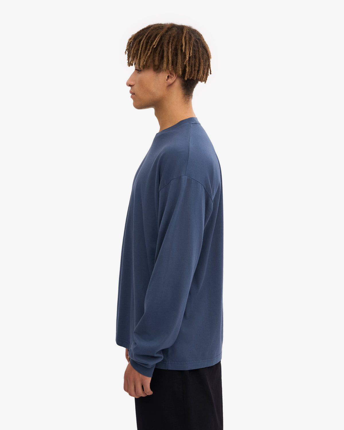 Men's Organic Cotton Oversized Long Sleeve T-Shirt in Petrol Blue – view 3