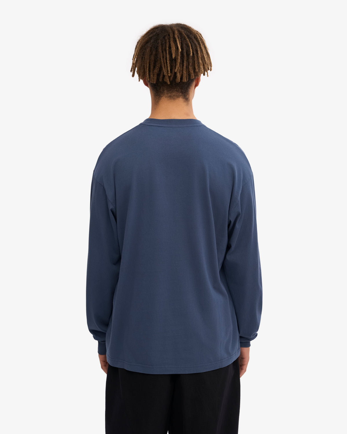 Men's Organic Cotton Oversized Long Sleeve T-Shirt in Petrol Blue – view 4