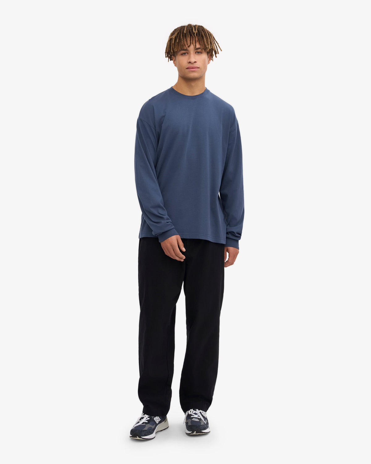 Men's Organic Cotton Oversized Long Sleeve T-Shirt in Petrol Blue – view 5
