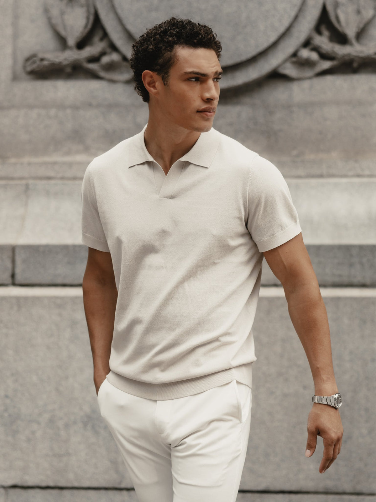 Riviera Men's Knit Polo in Sand Dune – view 2