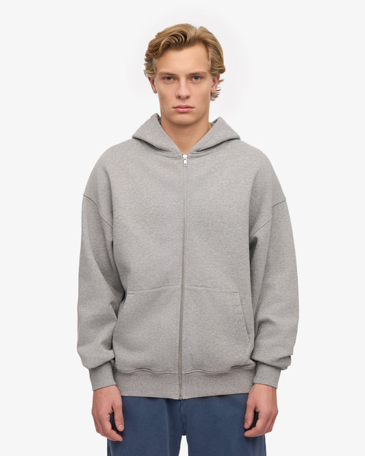 Men's Organic Cotton Oversized Zip Hoodie – Full-Zip Front, Garment-Dyed, Relaxed Fit | Heather Grey