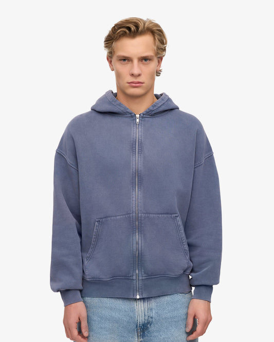 Men's Organic Cotton Oversized Zip Hoodie – Full-Zip Front, Garment-Dyed, Relaxed Fit | Neptune Blue