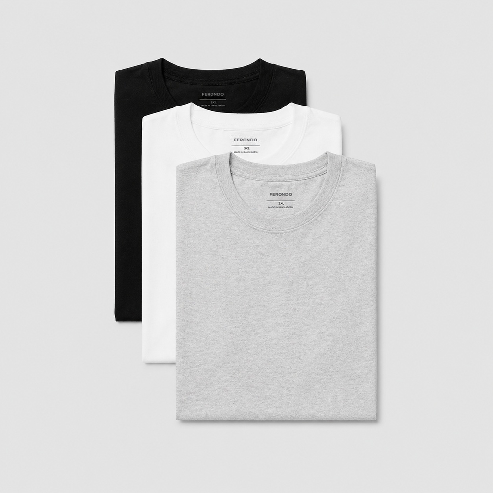 Men's Fitted Crew Neck T-Shirt 3-Pack – Butter-Soft Cotton Blend Jersey, Classic Fit | Black, White, Heather Grey