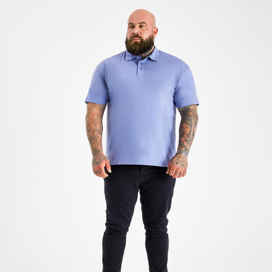 Men's Fitted Cotton Blend Jersey Polo Shirt – Soft Butter-Feel Fabric, Big and Tall Sizes | Steel Blue