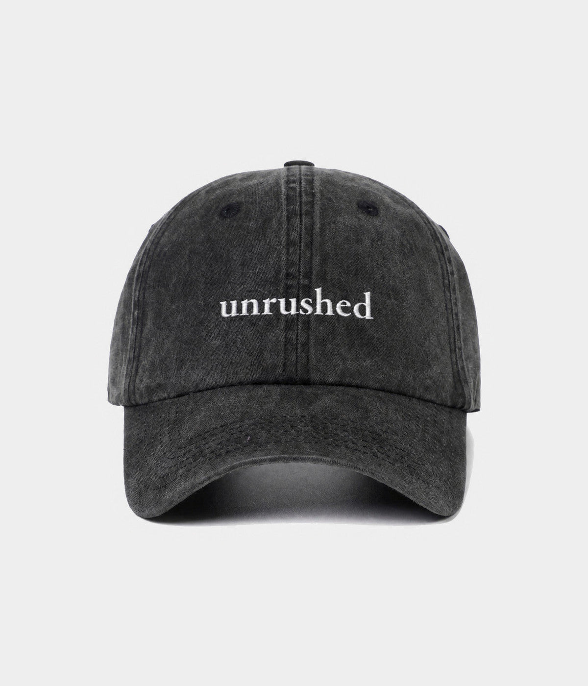 Unrushed Men's Embroidered Washed Cotton Baseball Cap in Black – view 1