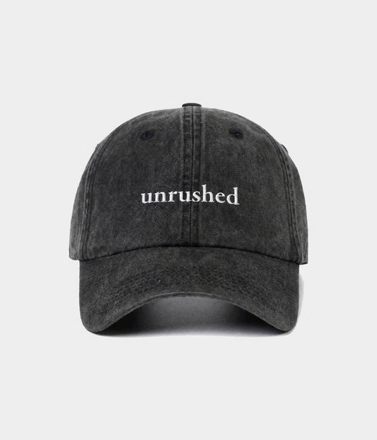 Unrushed Men's Embroidered Washed Cotton Baseball Cap in Black – view 1
