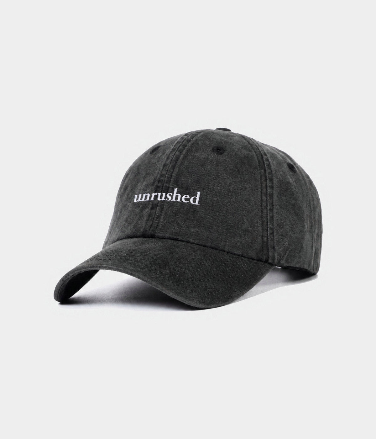 Unrushed Men's Embroidered Washed Cotton Baseball Cap in Black – view 3