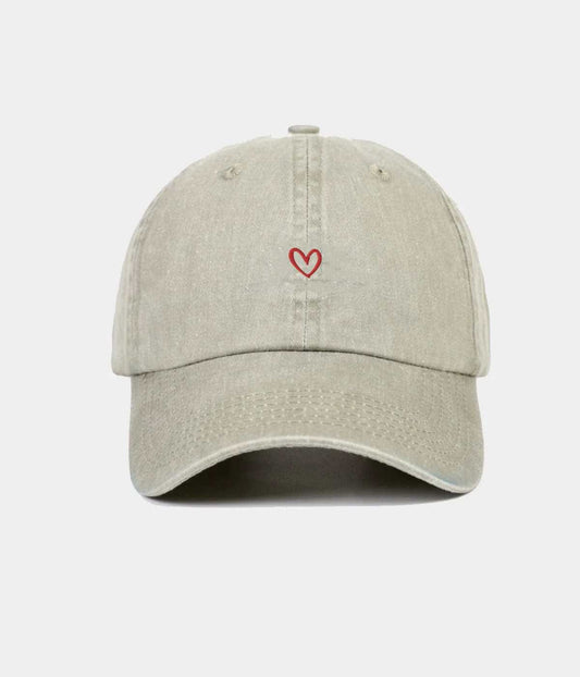 Drawn Heart Men's Embroidered Washed Cotton Baseball Cap in Red – view 1