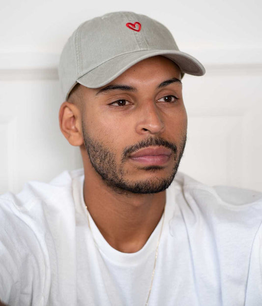 Drawn Heart Men's Embroidered Washed Cotton Baseball Cap in Red – view 2